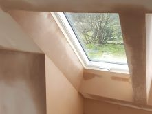 Plaster finish in window alcove